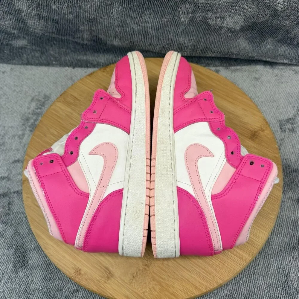 Nike Air Jordan 1 Mid Shoes Girls Size 4Y Pink White Leather Sneakers FD8780-116